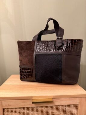 Preston & York Espresso Mixed-Media Leather Tote